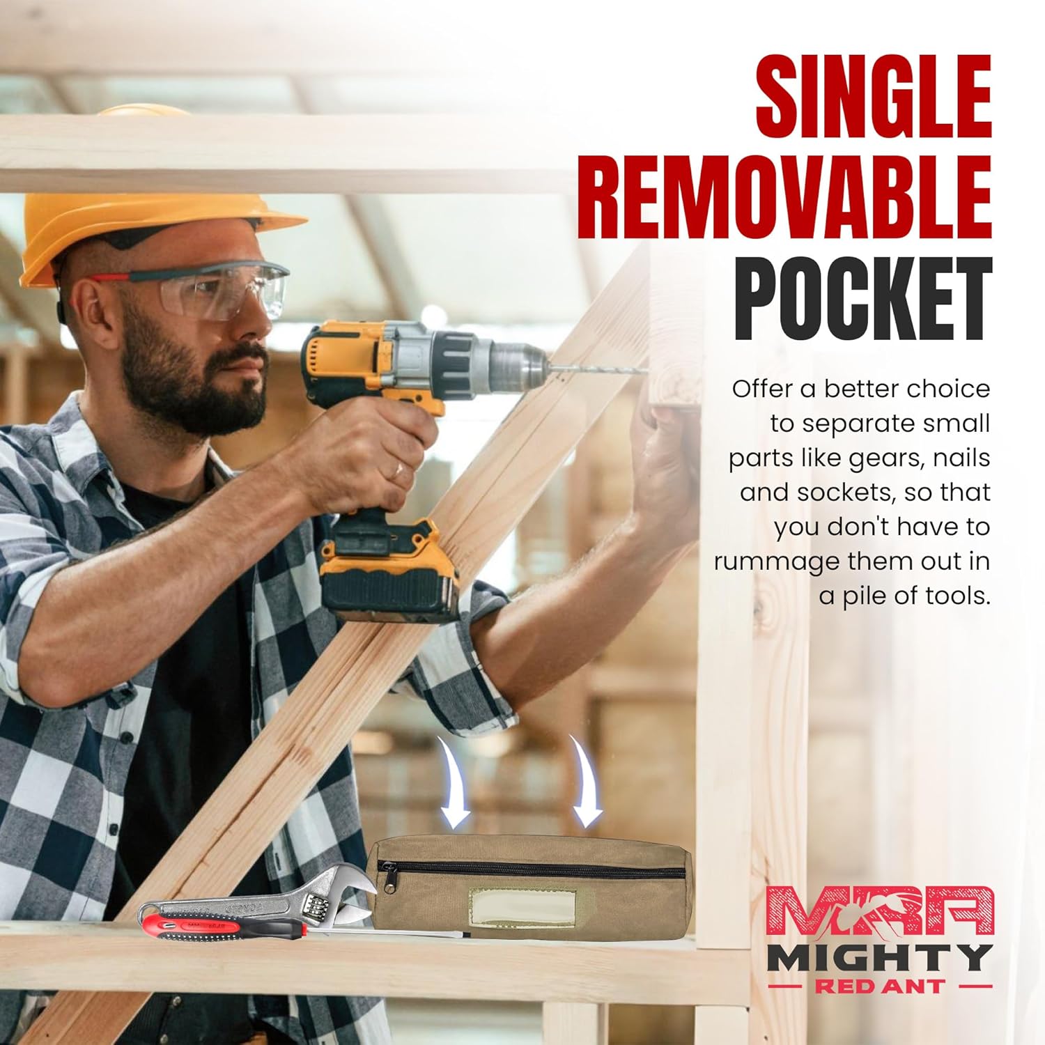 Khaki Tool Roll Bag Organizer with Magnetic Plate