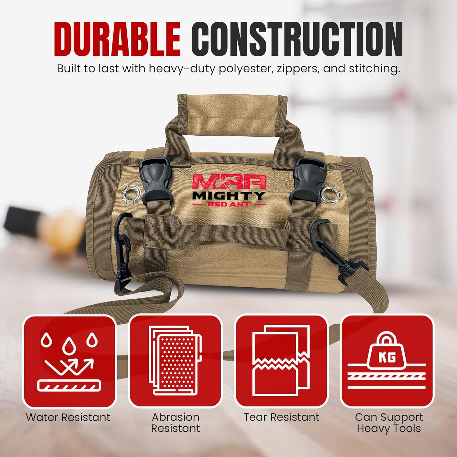 Khaki Tool Roll Bag Organizer with Magnetic Plate