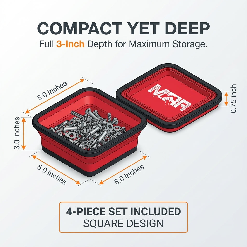 Red Collapsible Silicone Magnetic Parts Trays (4-Piece Set)