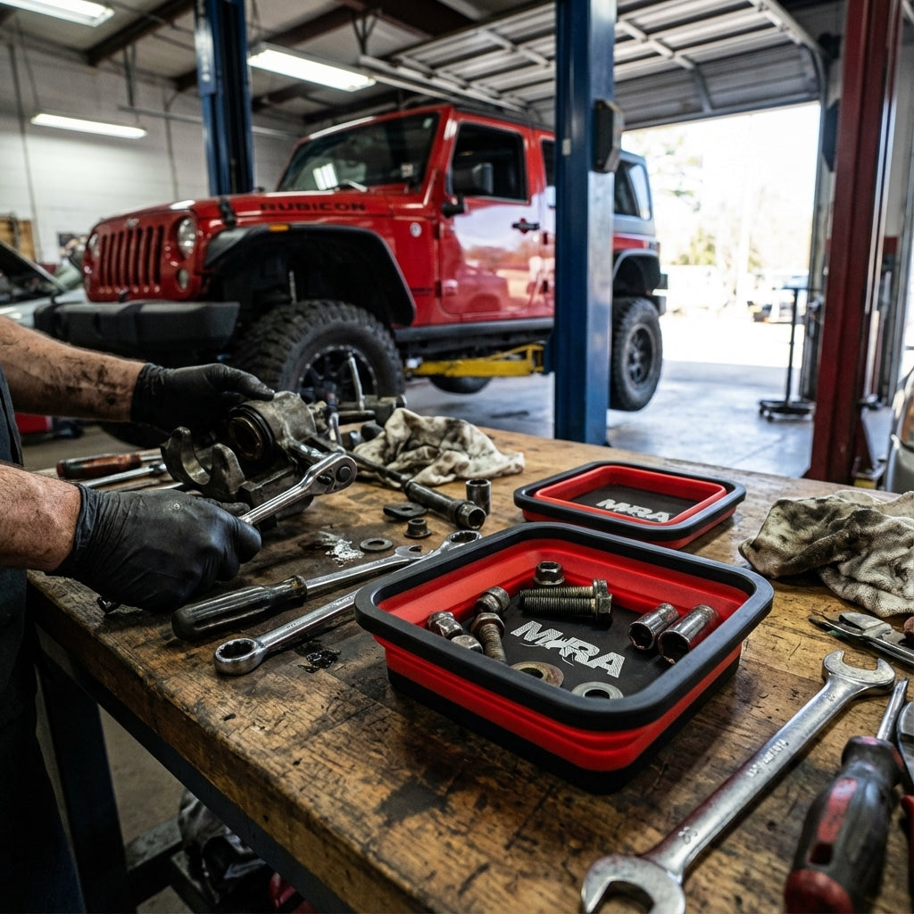Red Collapsible Silicone Magnetic Parts Trays (4-Piece Set)