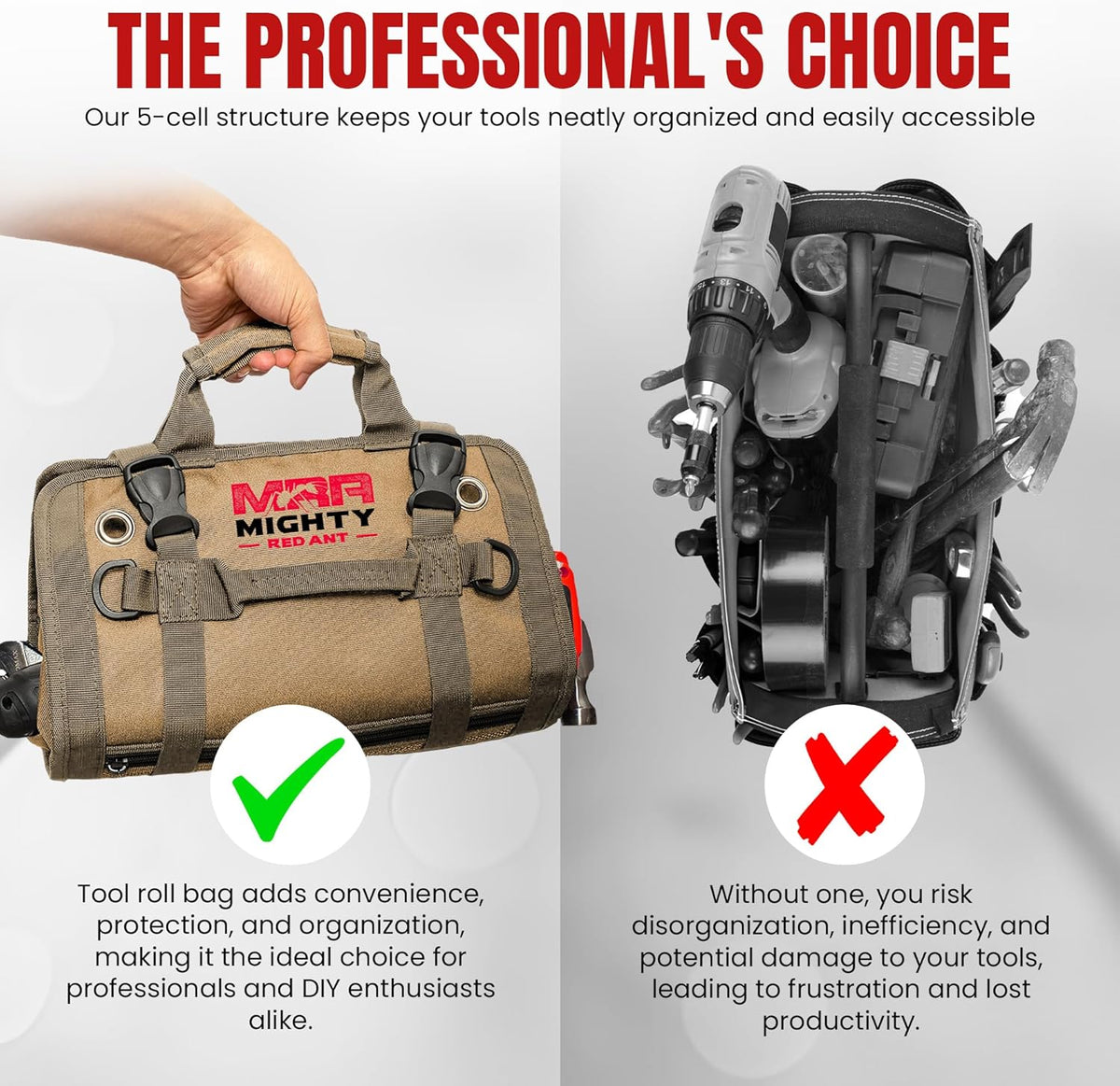 Khaki Tool Roll Bag Organizer with Magnetic Plate