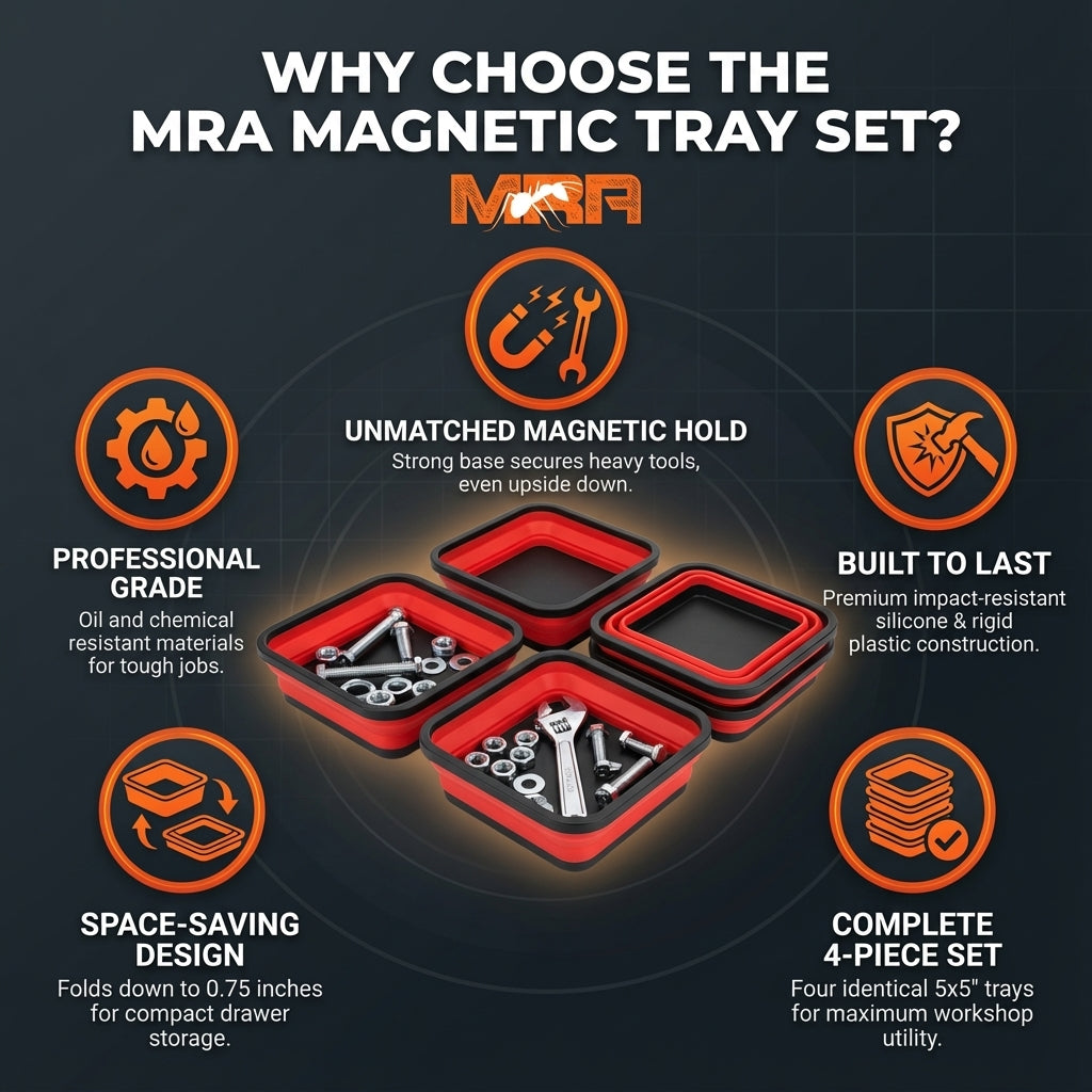 Red Collapsible Silicone Magnetic Parts Trays (4-Piece Set)