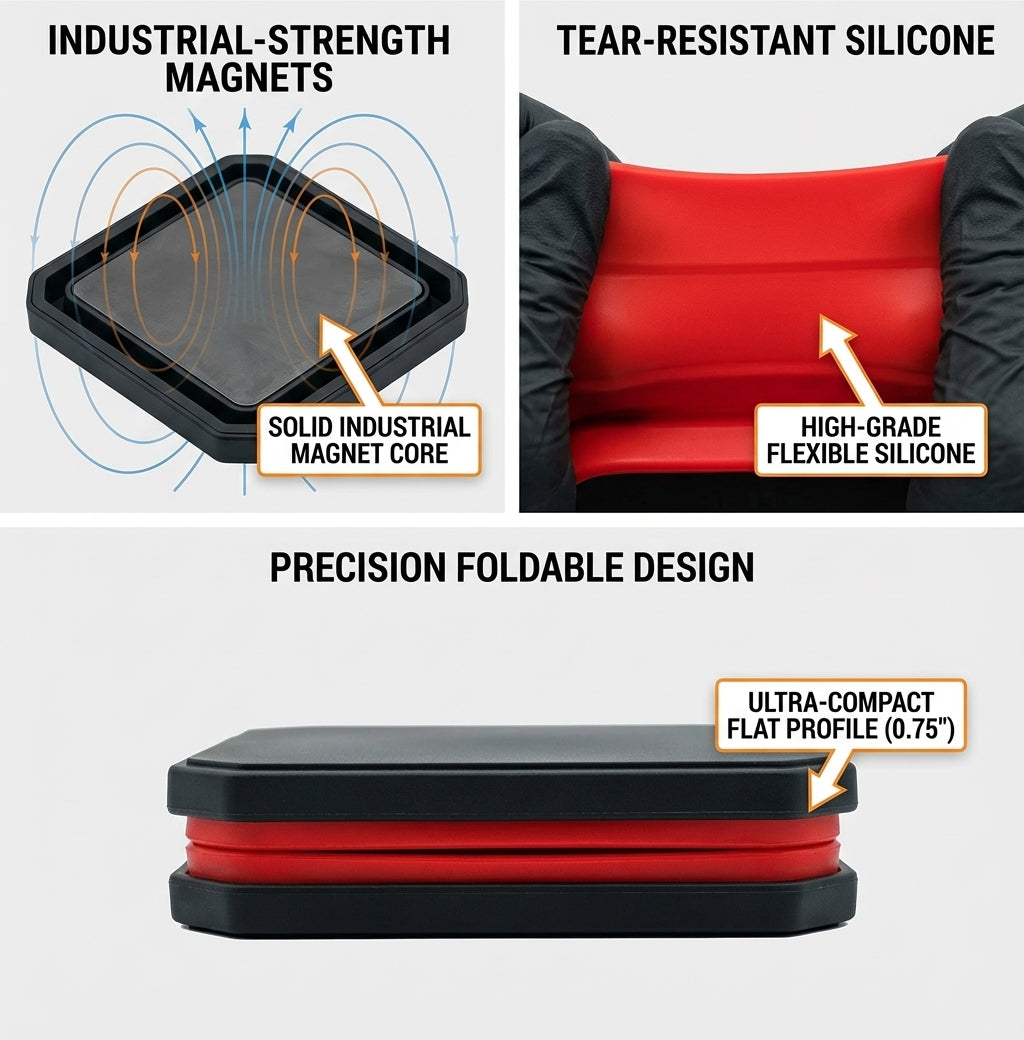 Red Collapsible Silicone Magnetic Parts Trays (4-Piece Set)