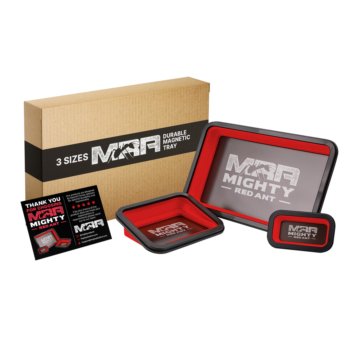 Mighty Red Ant 3-Piece Collapsible Magnetic Tray Set (Red)