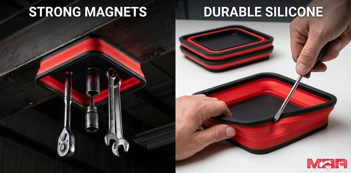 Red Collapsible Silicone Magnetic Parts Trays (4-Piece Set)