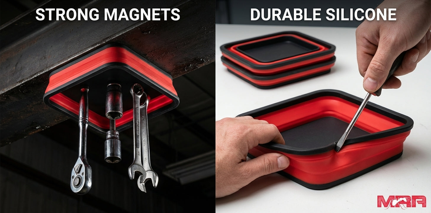 Red Collapsible Silicone Magnetic Parts Trays (4-Piece Set)