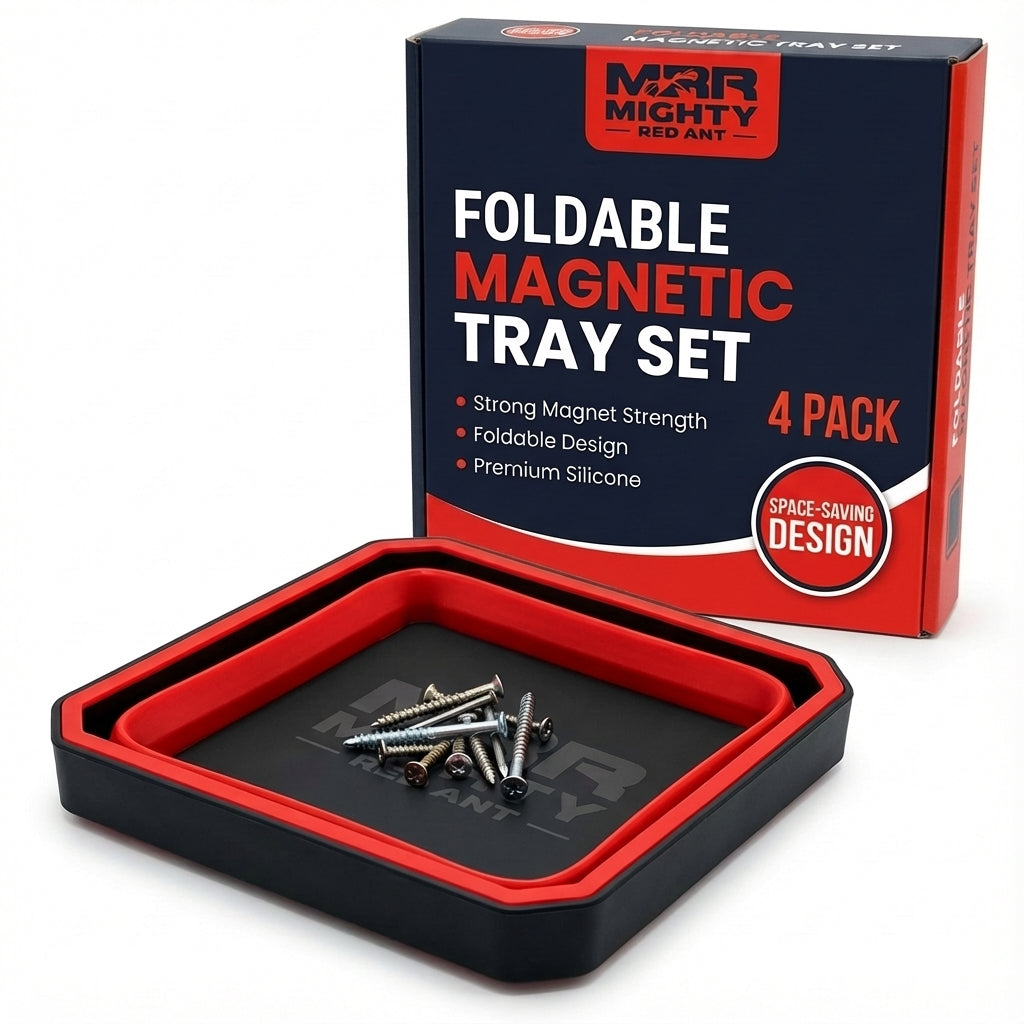 Red Collapsible Silicone Magnetic Parts Trays (4-Piece Set)
